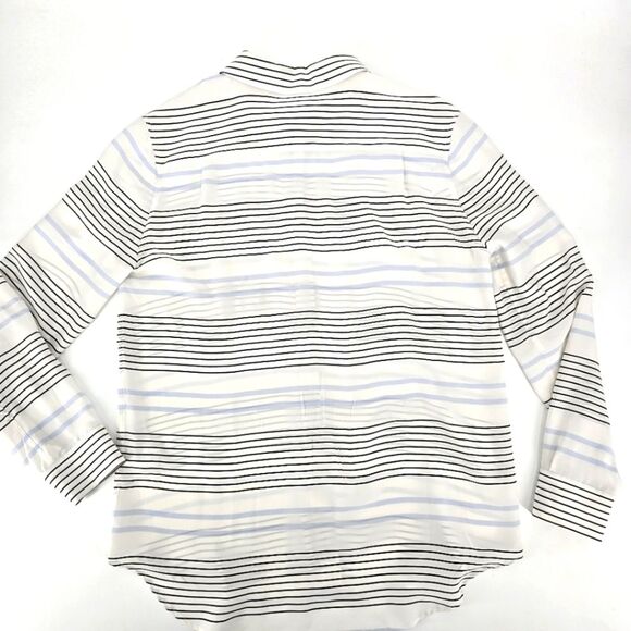 Equipment Reese Striped Long-sleeved White/Blue Shirt Size L - Picture 3 of 6